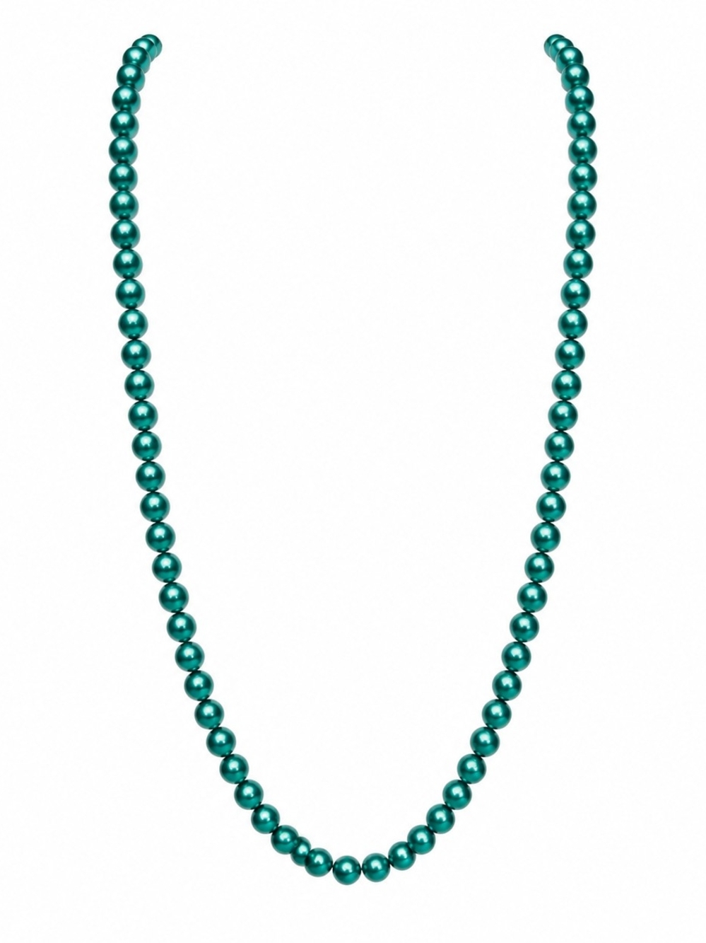 Retro Teal Blue Green Plastic Bead Necklace Long Strand Costume Jewelry